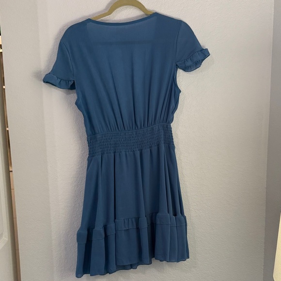 Chic Blue Ruffle Mini Dress - Picture 9 of 9